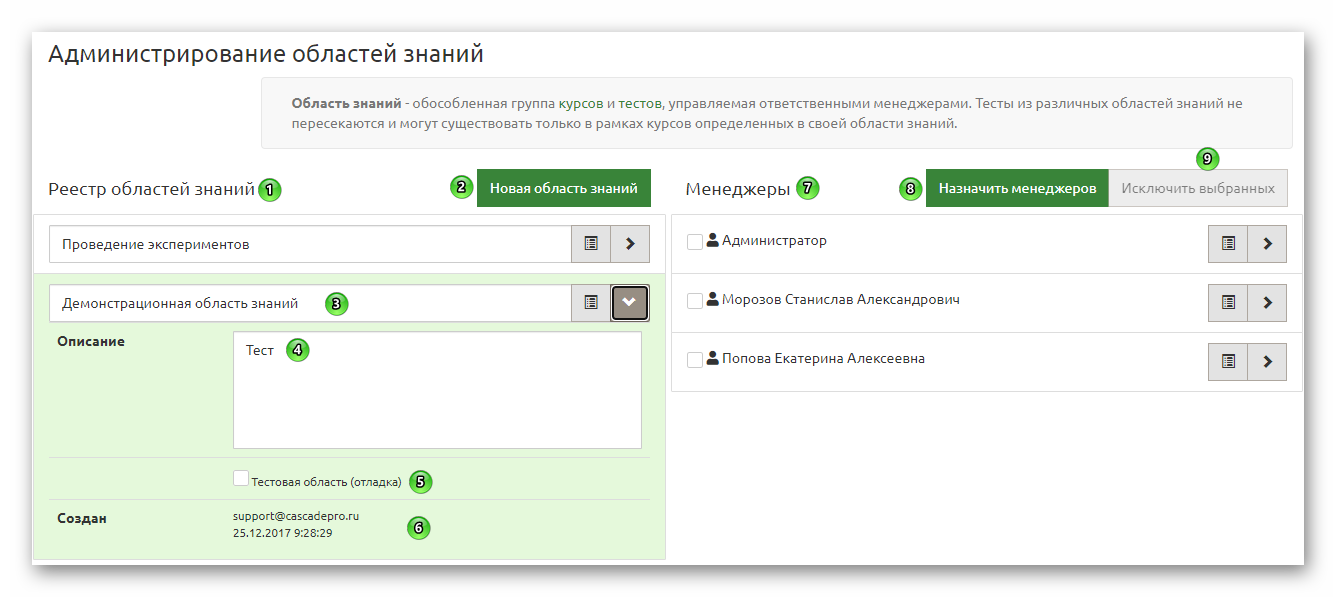 Администрирование областей знаний